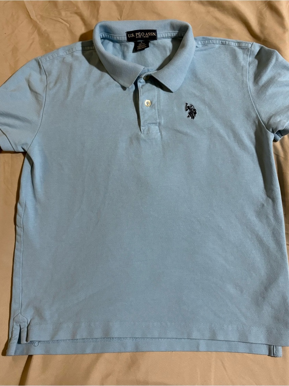 U.S. Polo Assn. Boys Light Blue Polo Shirt Embroidered Logo Size L 10-12